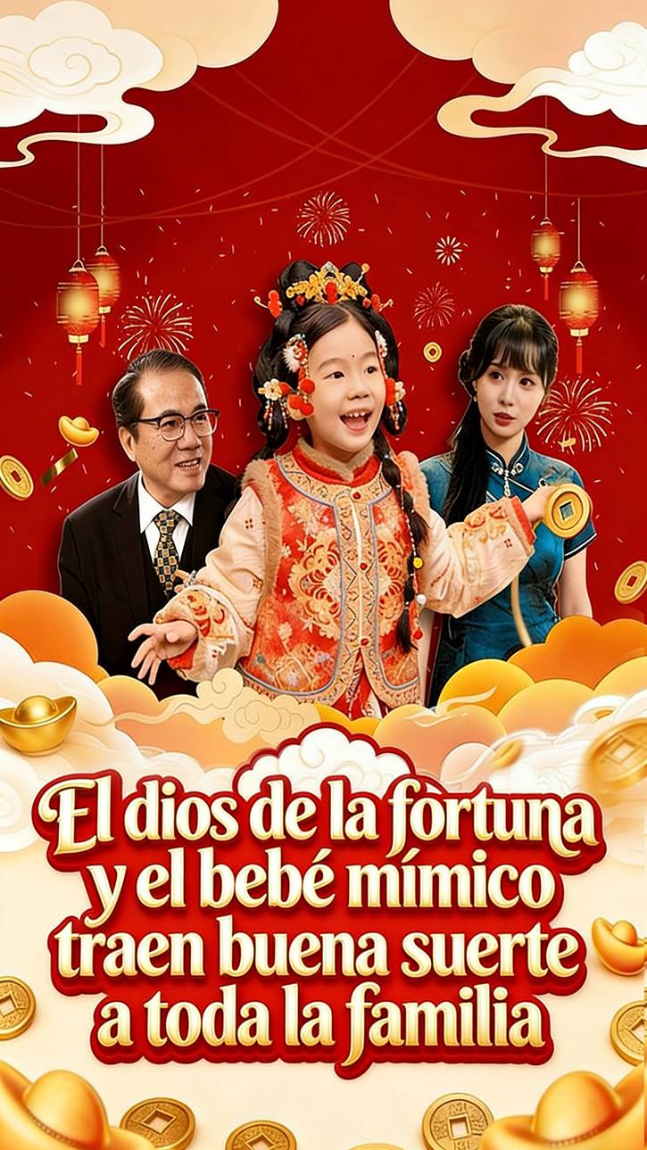 El dios de la fortuna y el bebé mímico traen buena suerte a toda la familia